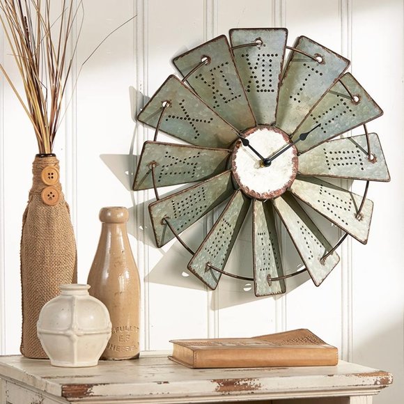 Primitive Metal Windmill Wall Clock - Picture 1 of 1